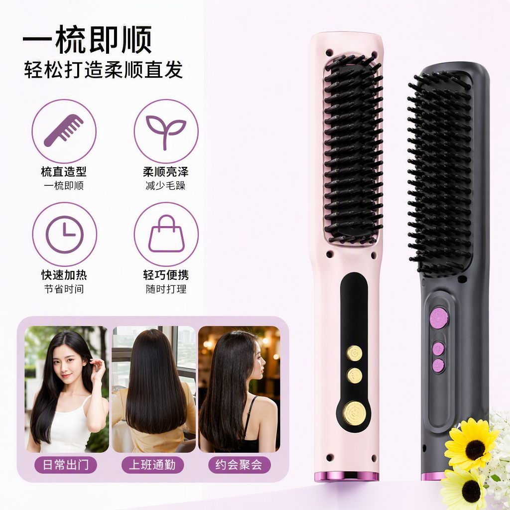 This multi-functional household hair straightener is a portable hair styling tool with multiple temperature control Settings, suitable for both men and women details Picture