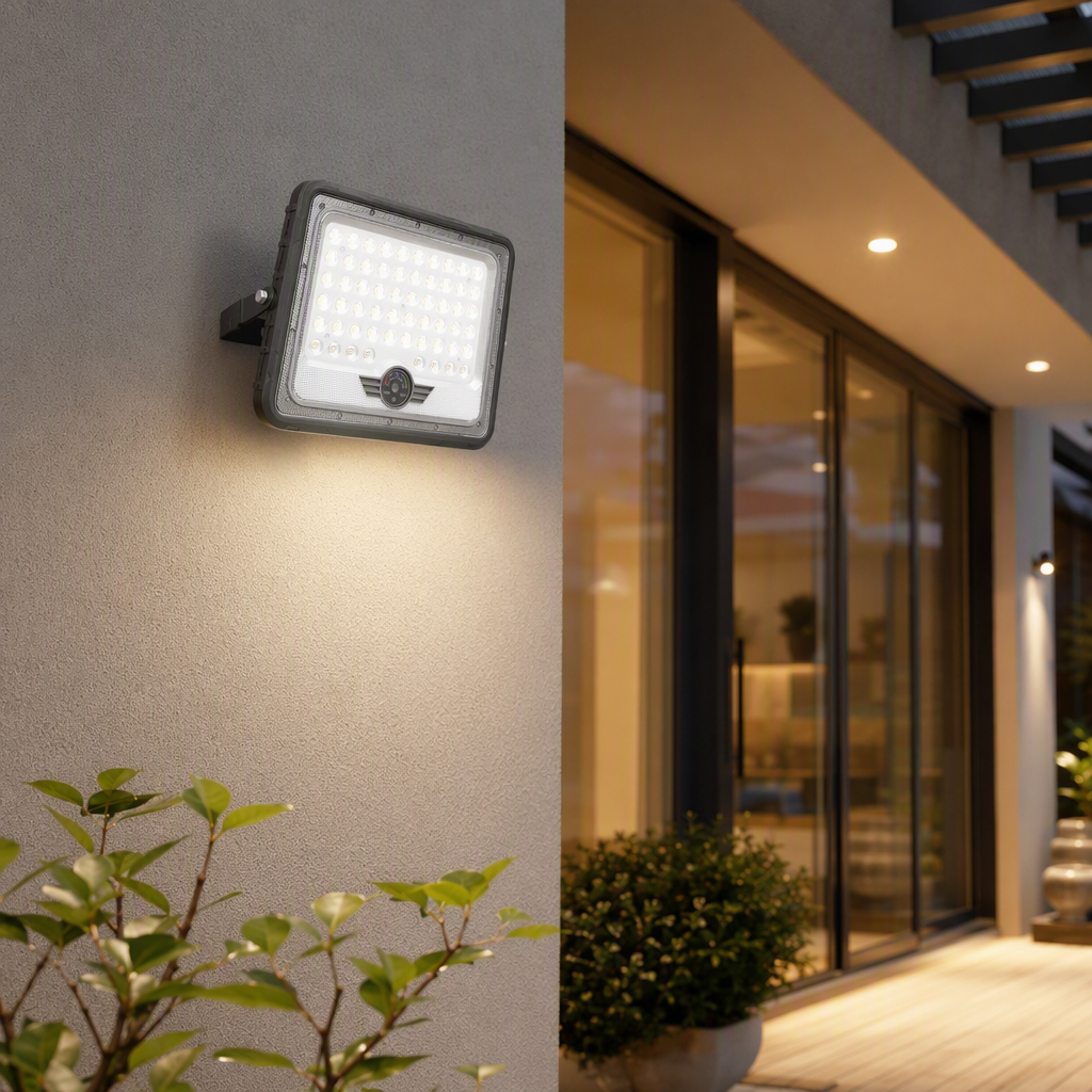 High-brightness energy-saving grey LED solar floodlights, outdoor waterproof square landscape lighting, high-power lamps details Picture