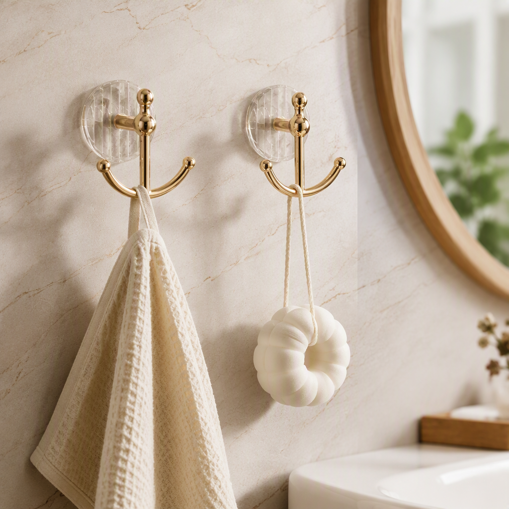 【CL】26Q3#2326 Multi-functional double-sided suction cup adhesive hook, no need for drilling, strong adhesion, kitchen and bathroom hook, blink-shaped decorative hook details Picture