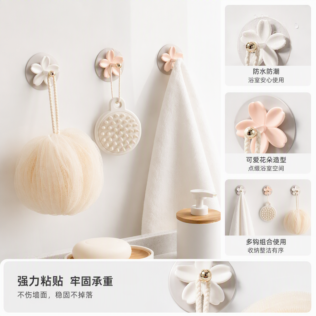 【CL】26Q3#2327 Multi-functional double-sided suction cup adhesive hook, no need for drilling, strong adhesion, kitchen and bathroom hooks, blinding design, home decoration products