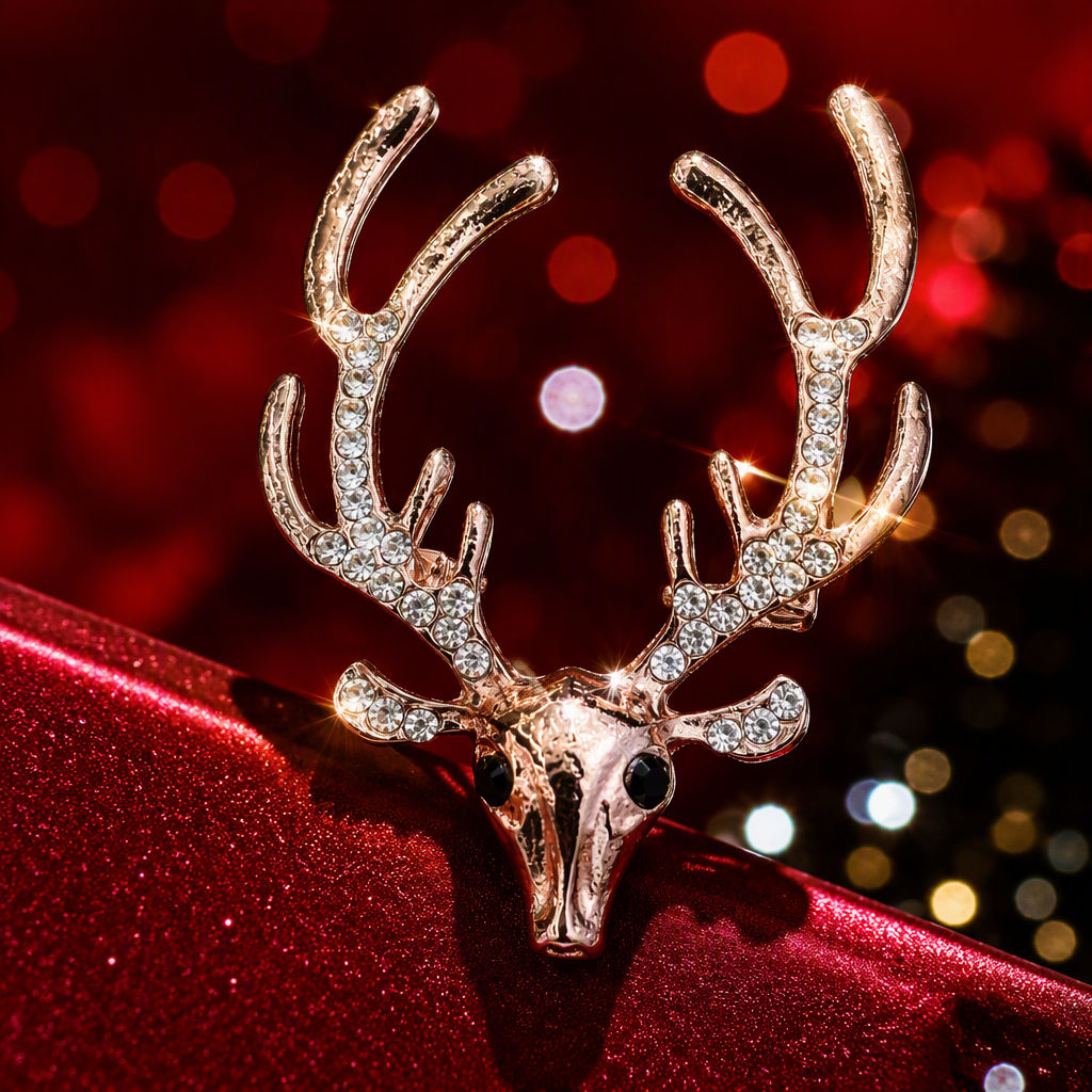 Fashionable rose gold deer-shaped diamond-encrusted brooch, elegant and unique ladies' accessory gift Specification image