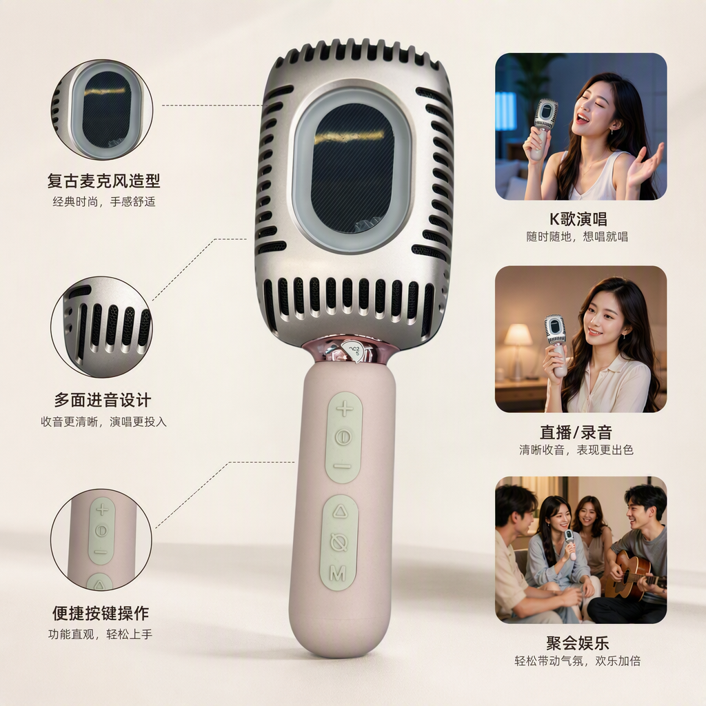 Silver microphone with pink handle, professional recording, live streaming microphone and singing equipment for anchors, high-quality sound and fashionable appearance