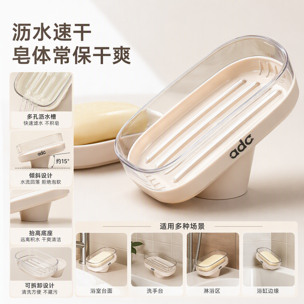 【CL】 26Q3#6224 Soap box with lid, white and pink storage set, Bubble net, bathroom washbasin supplies