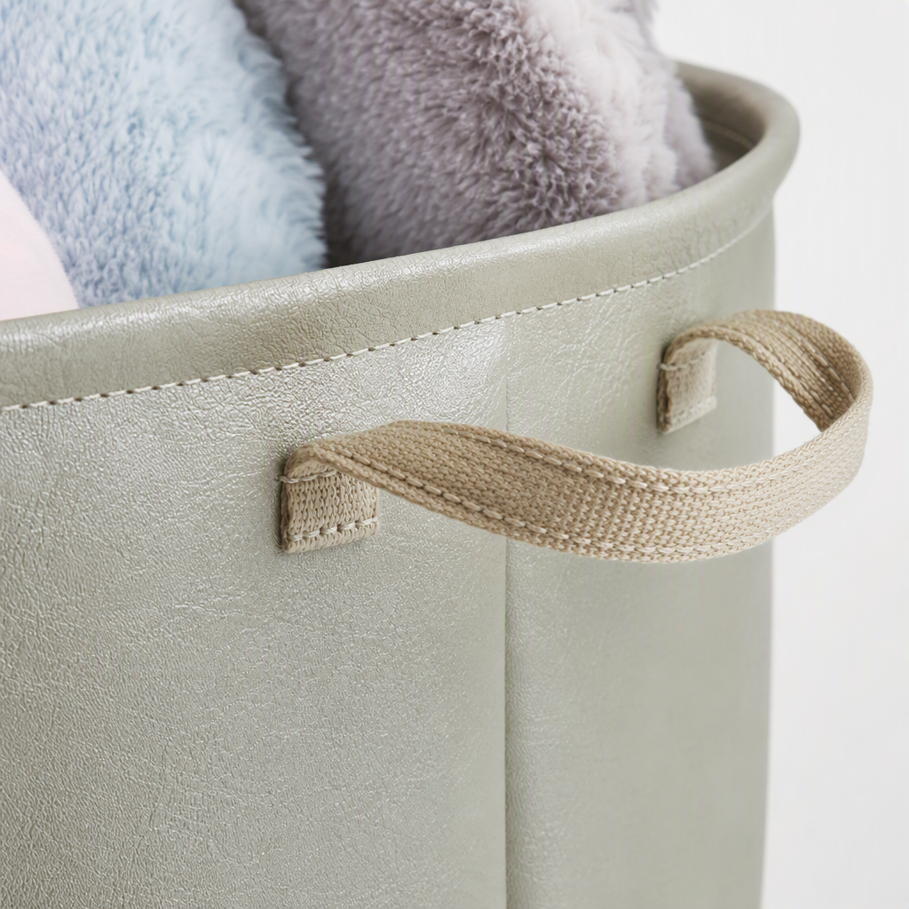 【CL】26Q2#654 Light green fabric storage bucket, plush toy storage box, plastic dirty clothes bucket, multi-functional organizing box, household storage box Specification image