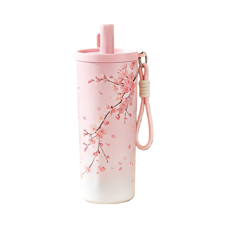 Rosa flor de cerezo patrón térmica taza de acero inoxidable de gran capacidad portátil estudiante Señora Calentador de agua regalo regalo Item Picture
