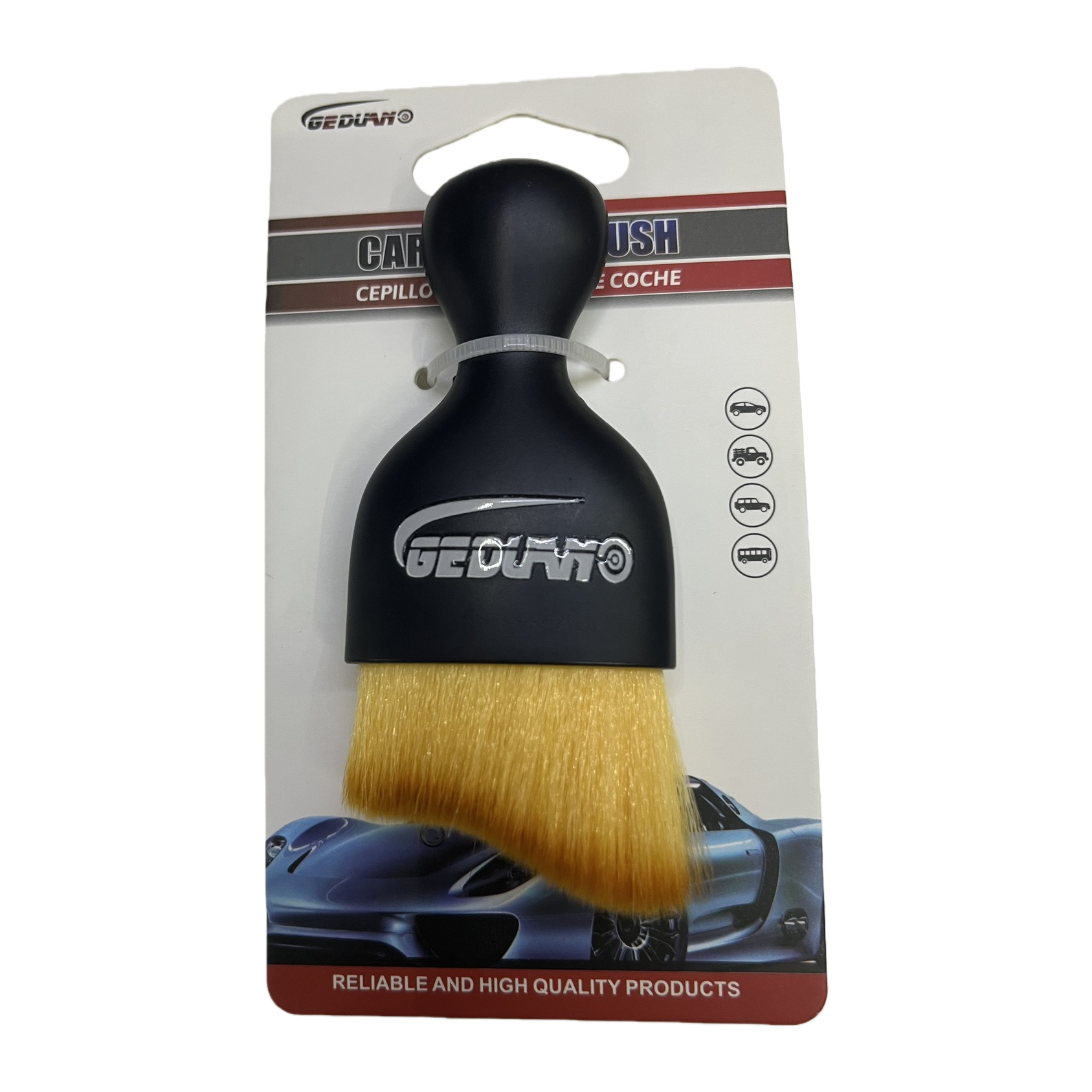 Multi-functional car cleaning brush with black handle and yellow bristles, interior car wash brush, car beauty tool Item Picture