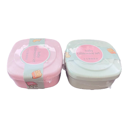 【CL】26Q3#6329 Square portable lunch box Baby feeding Tableware set Pink and green baby complementary food bowls and spoons training tableware Safe and durable children's tableware set Item Picture