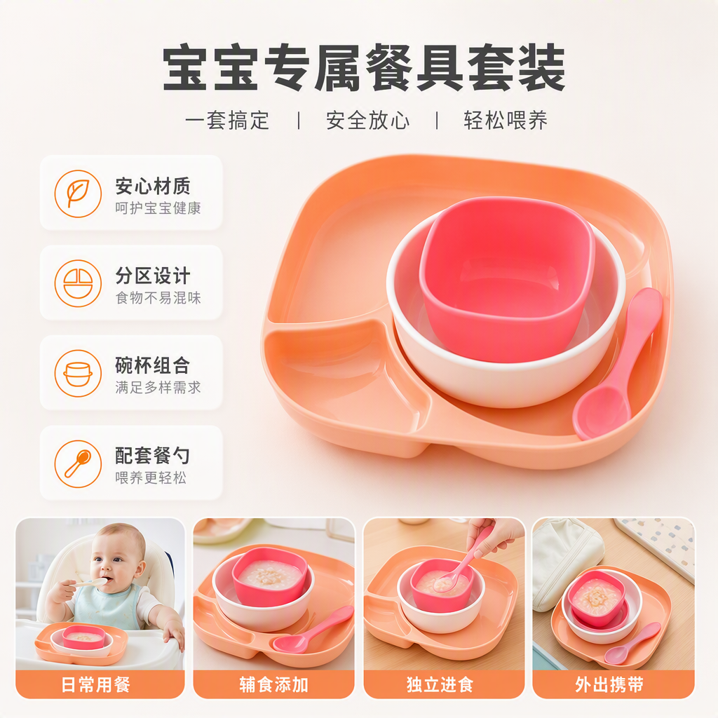 【CL】26Q3#6327 Baby Tableware Set PP Baby Colorful Feeding Tableware Set Infant Complementary Food Bowls and Spoons Training Tableware Safe, non-toxic, Durable Children's Tableware Set