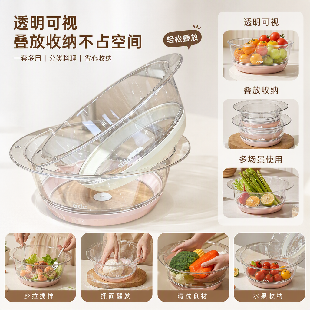 【CL】26Q3#6408 Multi-functional household plastic washbasin, large, medium and small washbasins, kitchen washbasin for washing hands and vegetables, food-grade, durable and simple style