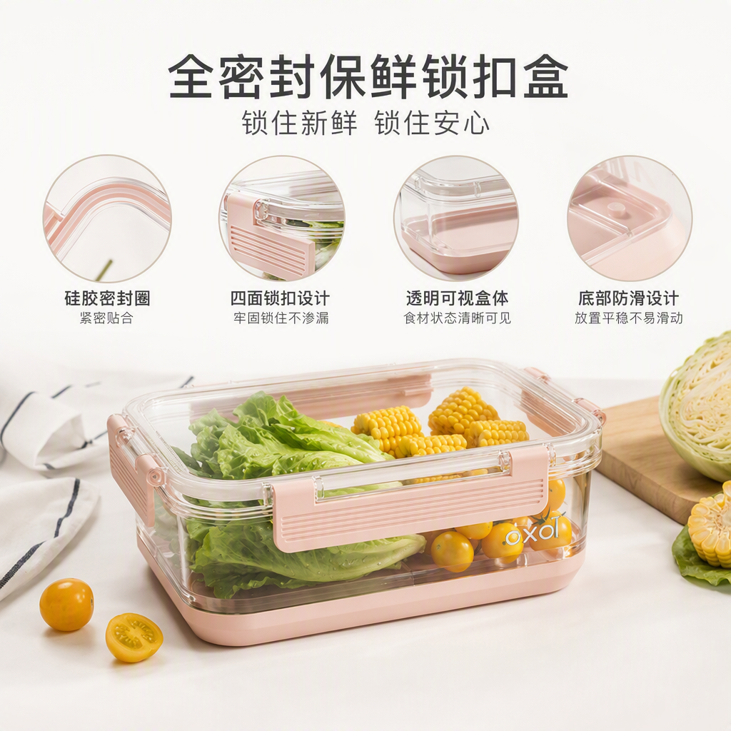 【CL】26Q3#6819  家用果蔬冷藏保鲜盒  分格保鲜饭盒便携餐具厨房收纳盒多功能耐用食品储存盒