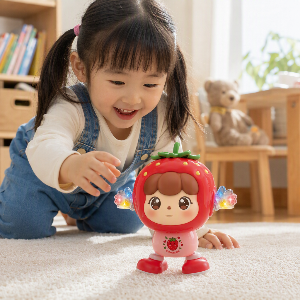 Divertido juguete de forma de fresa para niños puzzle insertado goma suave muñeca de fruta juguete de bebé caja de regalo details Picture