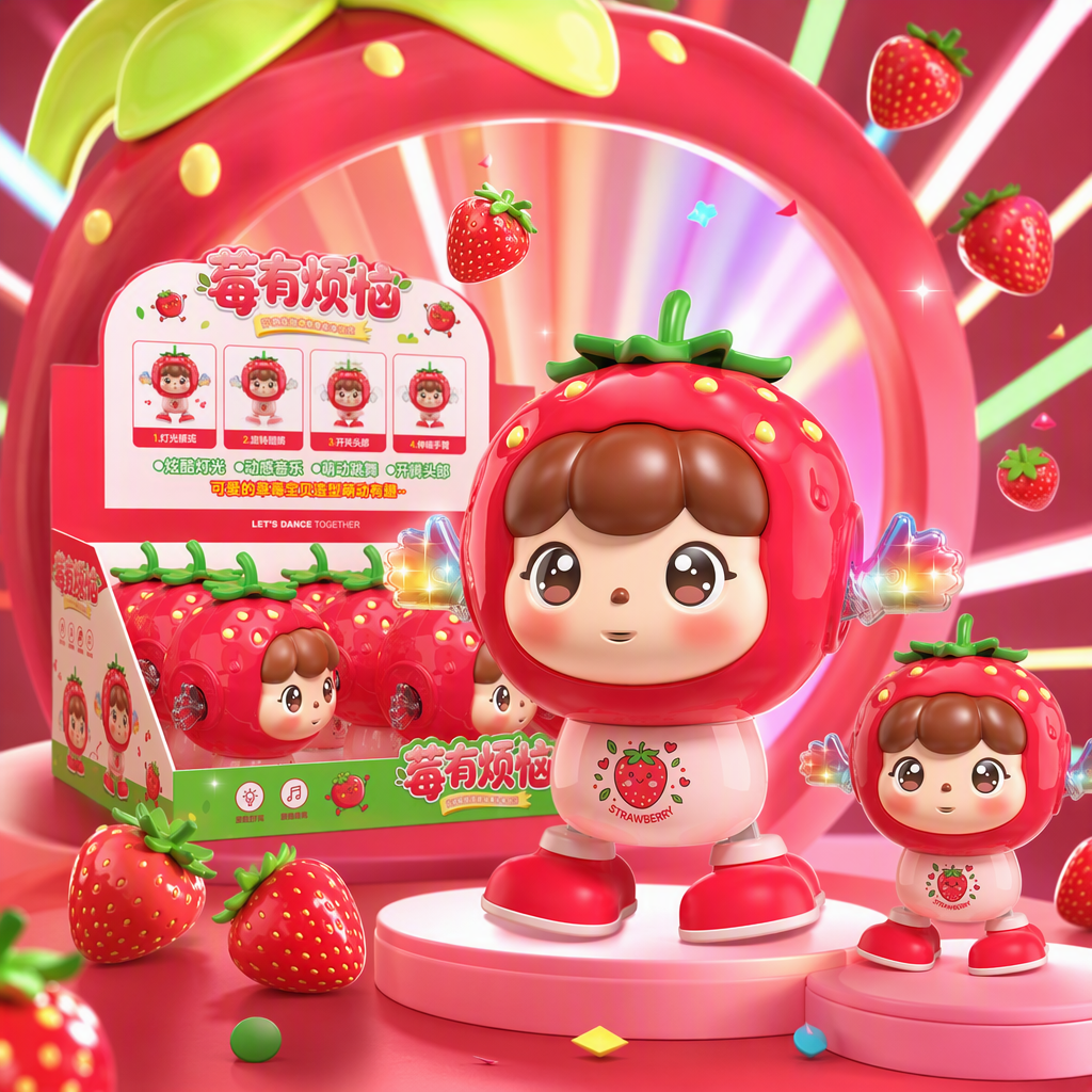 Divertido juguete de forma de fresa para niños puzzle insertado goma suave muñeca de fruta juguete de bebé caja de regalo Specification image