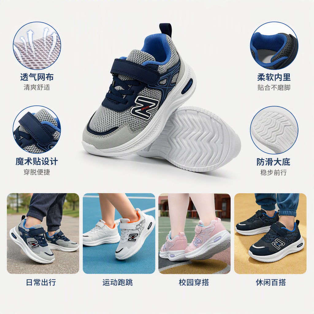 儿童运动鞋四双舒适透气耐磨休闲跑步鞋童鞋春夏款