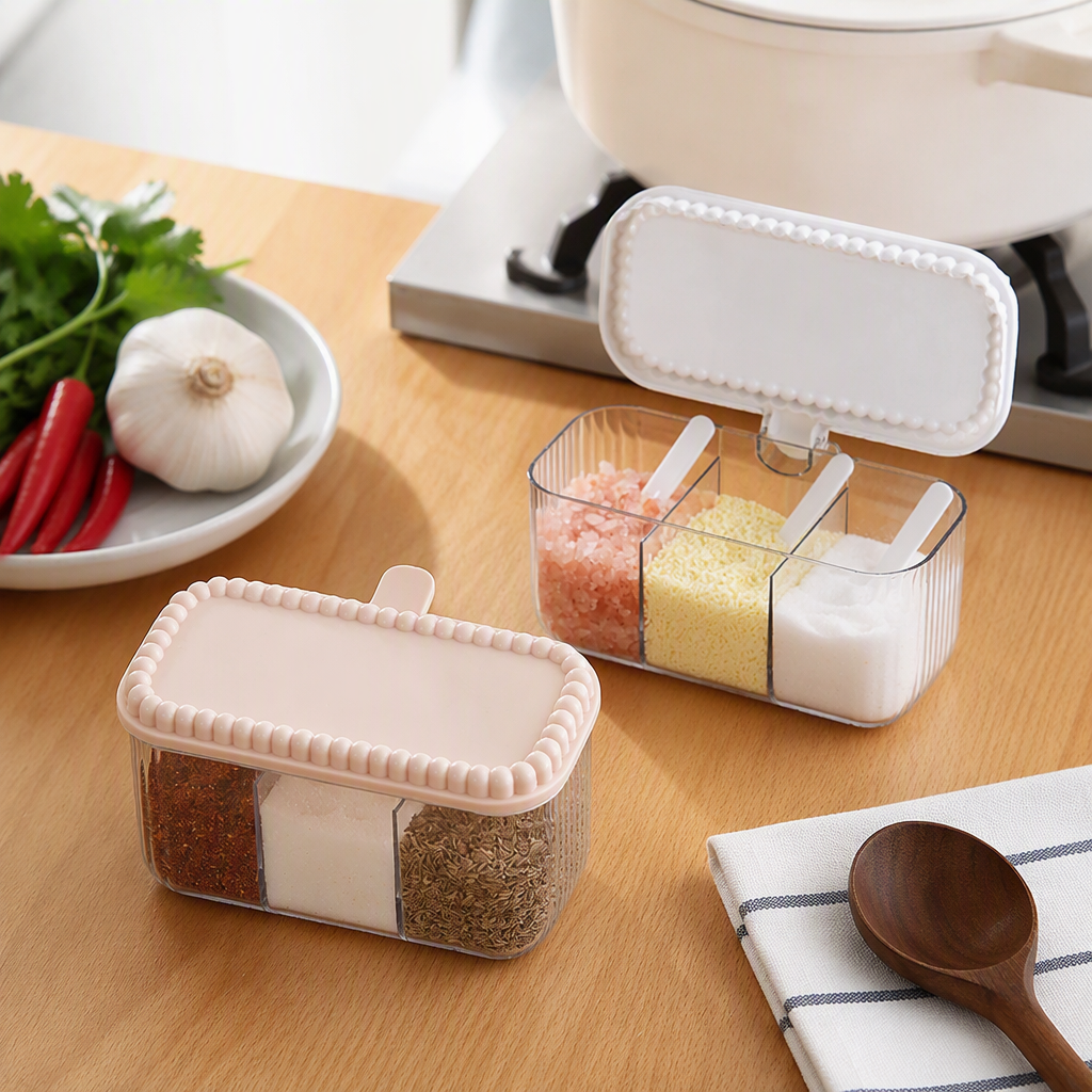 【CL】26Q3#7726 Serial Seasoning Box, multi-compartment transparent Glass seasoning Box, Stainless Steel rotating seasoning bottle, Storage Set, household and Kitchenware details Picture