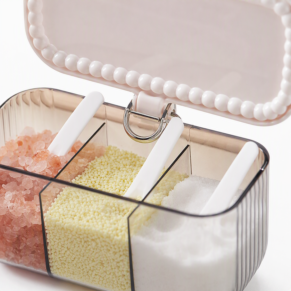 【CL】26Q3#7726 Serial Seasoning Box, multi-compartment transparent Glass seasoning Box, Stainless Steel rotating seasoning bottle, Storage Set, household and Kitchenware Specification image