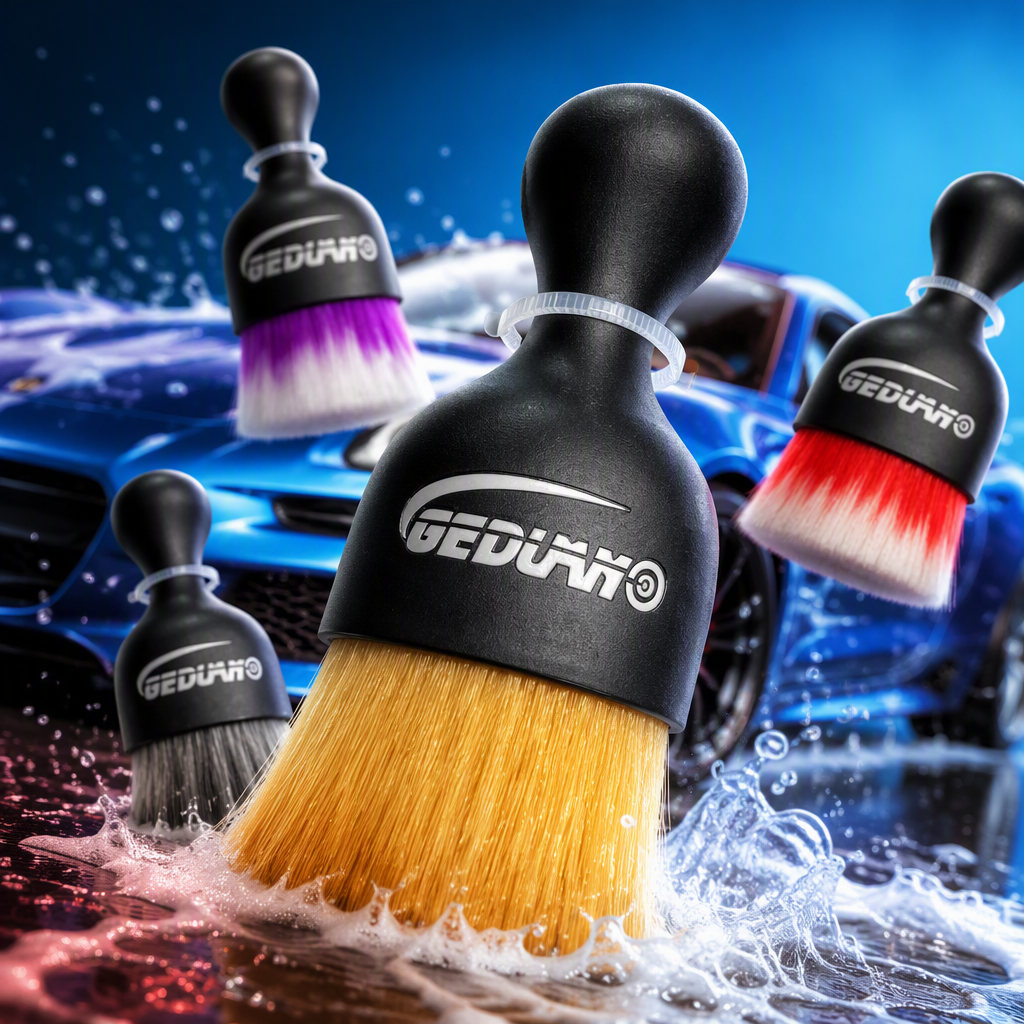Multi-functional car cleaning brush with black handle and yellow bristles, interior car wash brush, car beauty tool Specification image