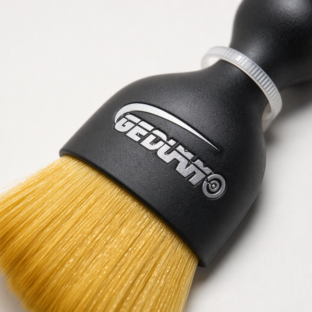 Multi-functional car cleaning brush with black handle and yellow bristles, interior car wash brush, car beauty tool Application Scenario