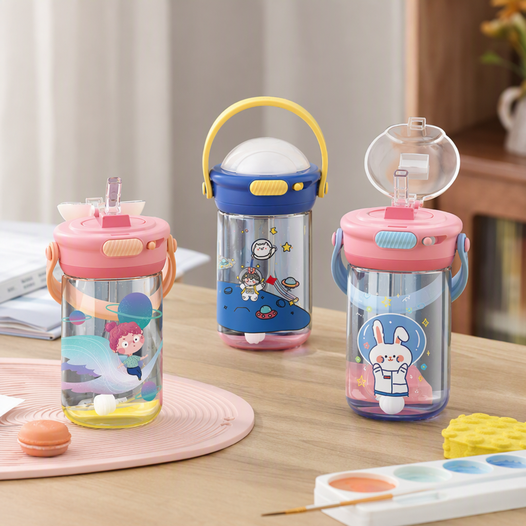 【CL】26Q3#5011 Starry Sky Handle Water Cup, Colorful Children's drinking Cup, leak-proof and drop-proof, baby and toddler water cup, mother and baby products, with a straw design details Picture