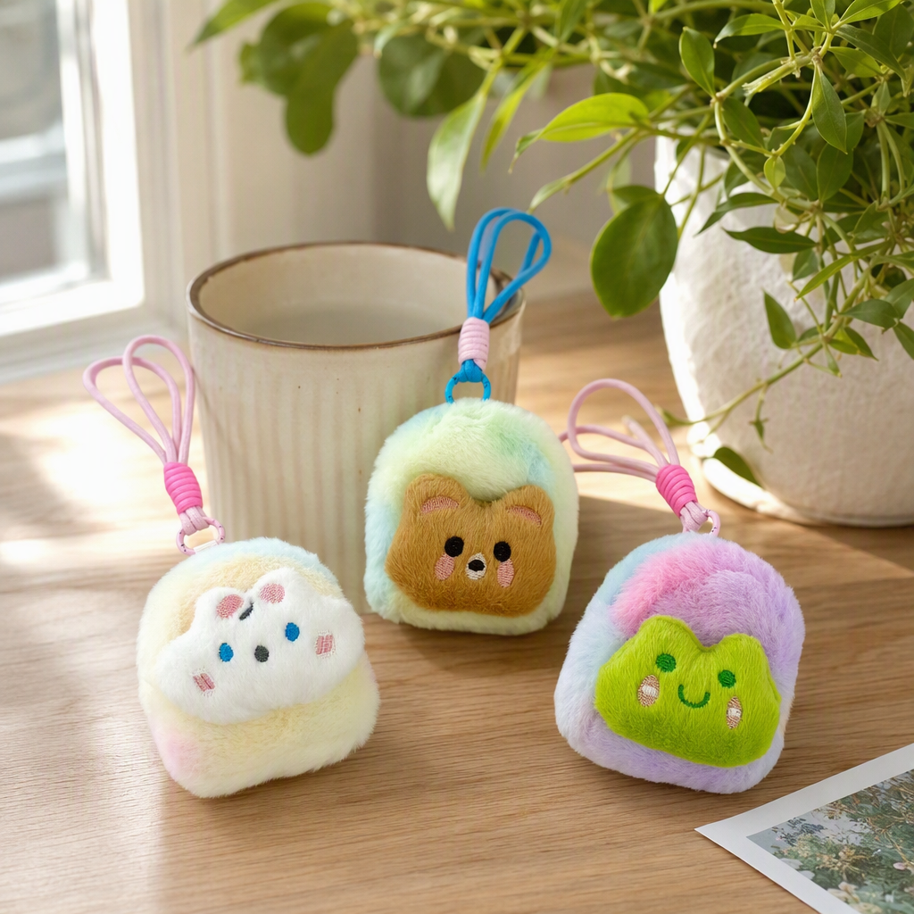 Cute cartoon plush tie-dyed cloud doll pendant, hanging decoration, backpack keychain, schoolbag decoration, children's coin purse, colorful rabbit fur round bag pendant, plush doll keychain, little rabbit doll hanging decoration, trendy accessories Specification image
