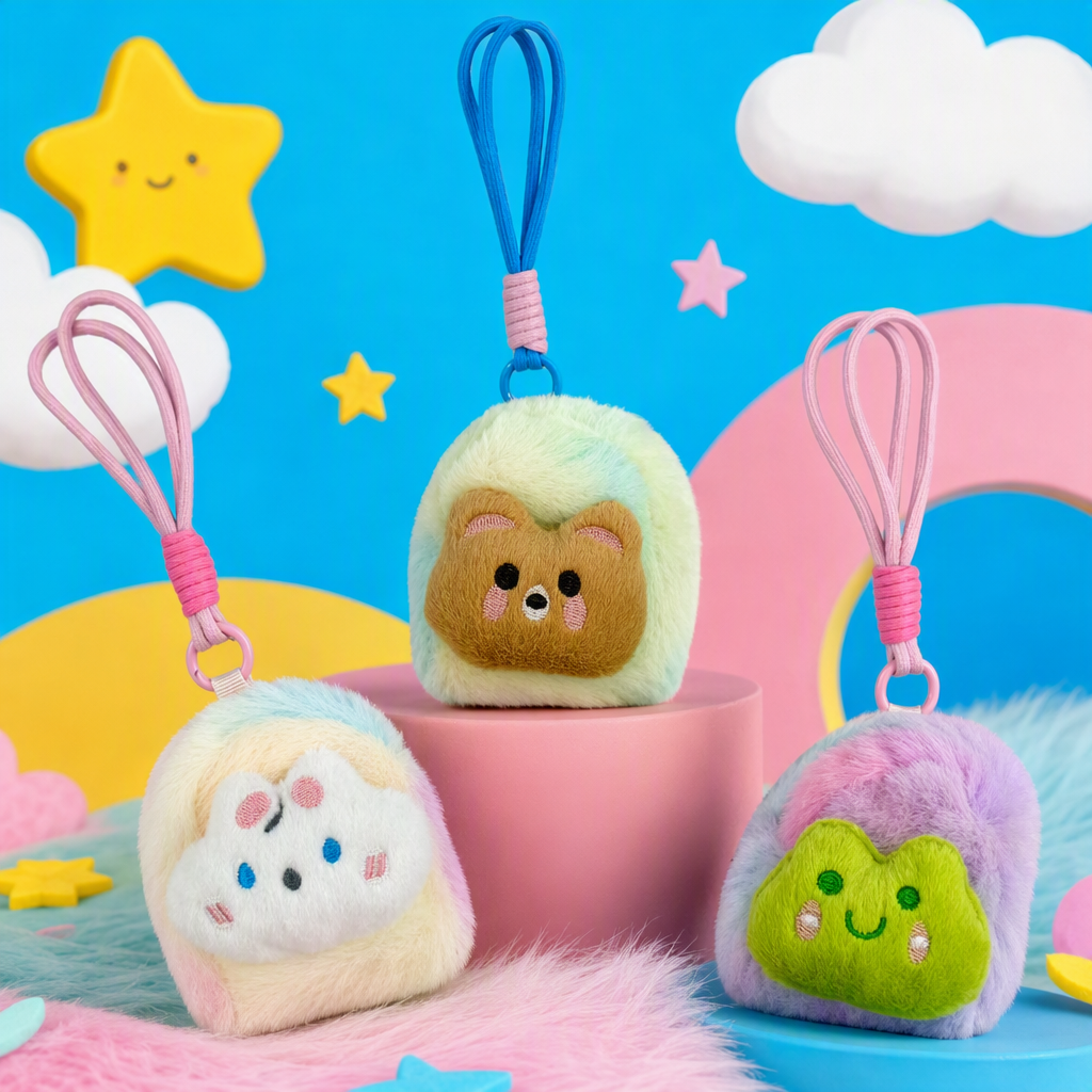 Cute cartoon plush tie-dyed cloud doll pendant, hanging decoration, backpack keychain, schoolbag decoration, children's coin purse, colorful rabbit fur round bag pendant, plush doll keychain, little rabbit doll hanging decoration, trendy accessories details Picture