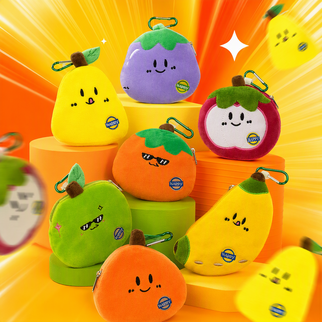 Cartoon fruit and vegetable plush coin purse pendant, mini zipper small bag, earphone storage bag, keychain bag, colorful fruit-shaped plush coin purse, children's cartoon small wallet, trendy ladies' bag, toy coin purse, trendy play style Specification image