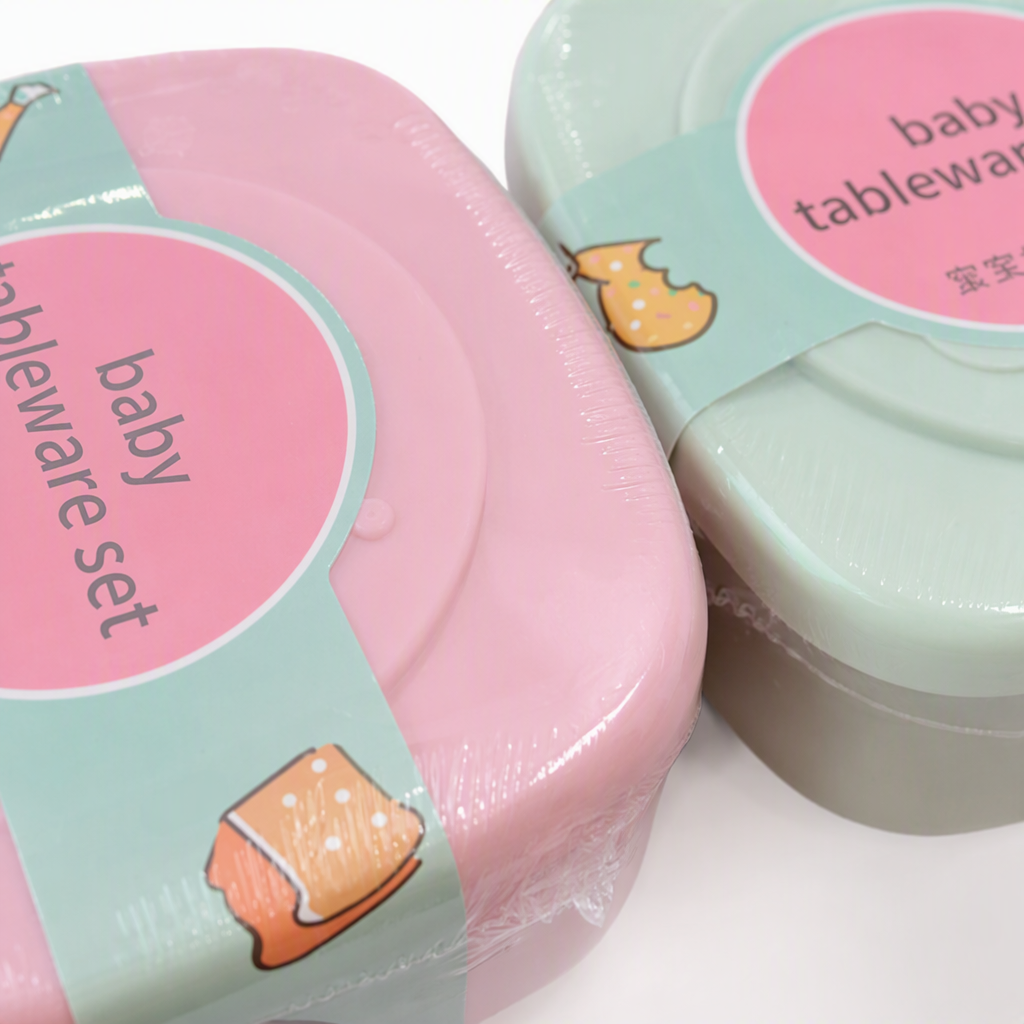 【CL】26Q3#6329 Square portable lunch box Baby feeding Tableware set Pink and green baby complementary food bowls and spoons training tableware Safe and durable children's tableware set Application Scenario
