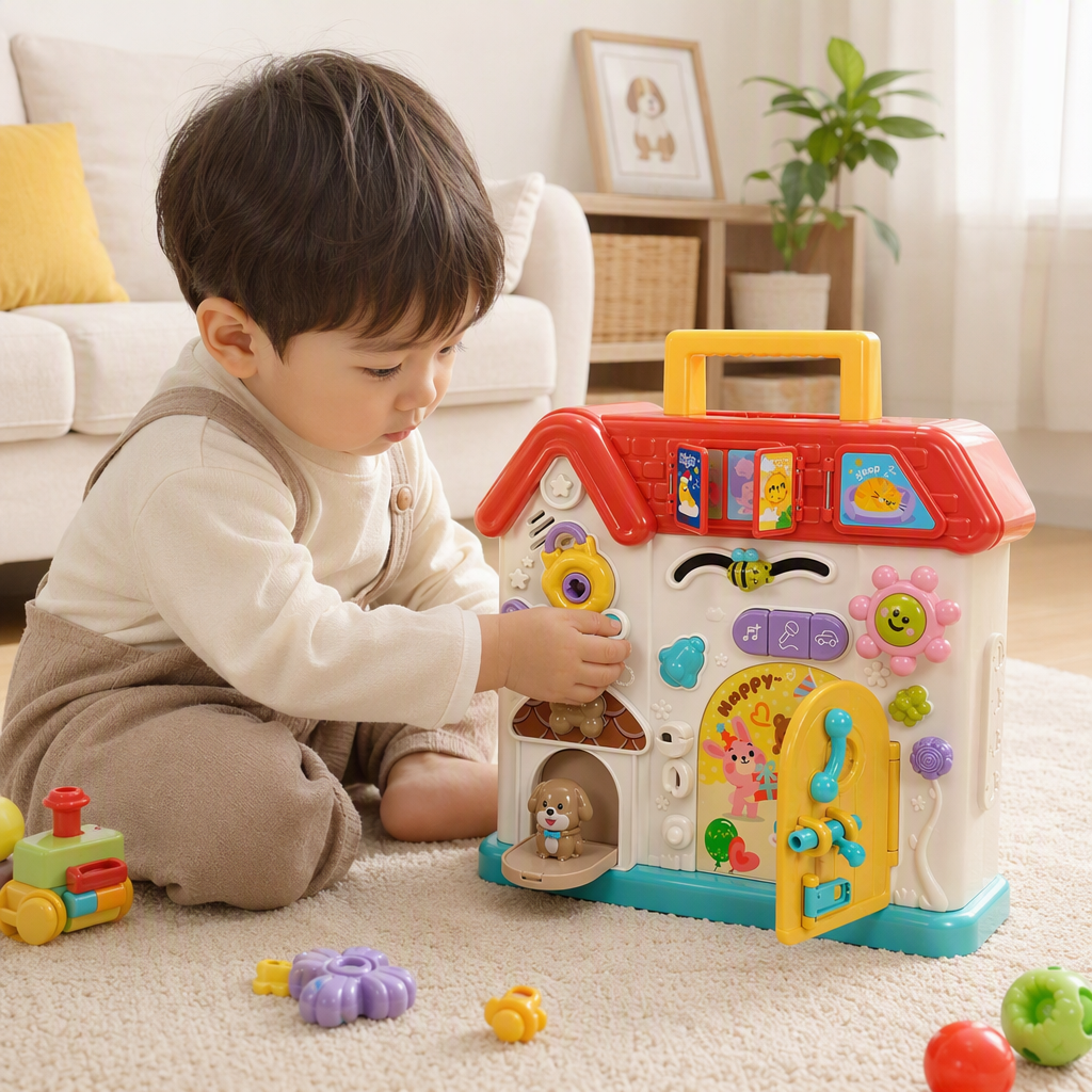 Colorido puzzle multifunción ocupado casa juguete con mango portátil panel interactivo facetado inspirado inteligencia niños juguetes de enseñanza temprana details Picture