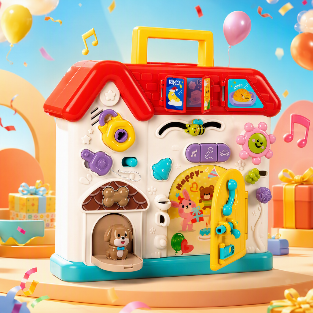 Colorido puzzle multifunción ocupado casa juguete con mango portátil panel interactivo facetado inspirado inteligencia niños juguetes de enseñanza temprana Specification image