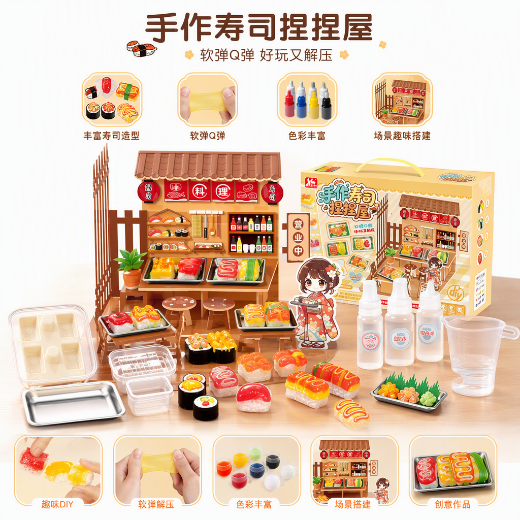 Juguetes de colores sushi making sets múltiples escenarios ingredientes moldes pigmentos accesorios cajas juguetes creativos hechos a mano para niños