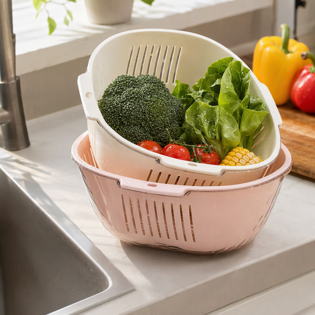 【CL】26Q3#6505 Multi-functional hanging plastic vegetable washing and draining basket with basin, kitchen sink, storage, tableware and storage rack details Picture