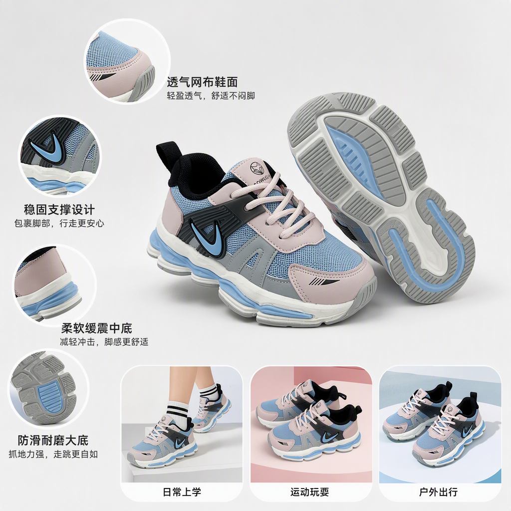 多彩儿童运动鞋三双套装轻便透气耐磨宝宝童鞋运动休闲鞋子