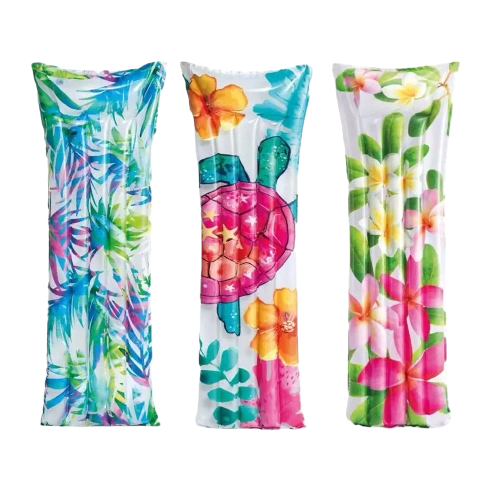 Colorful tropical flowers and turtle patterned inflatable floating beds are essential summer floating products for leisure beaches and water Item Picture