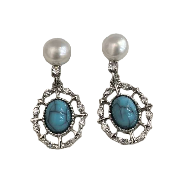 The blue-green gemstone earrings in the white jewelry box are exquisite, fashionable and elegant earrings as a gift for your girlfriend Item Picture