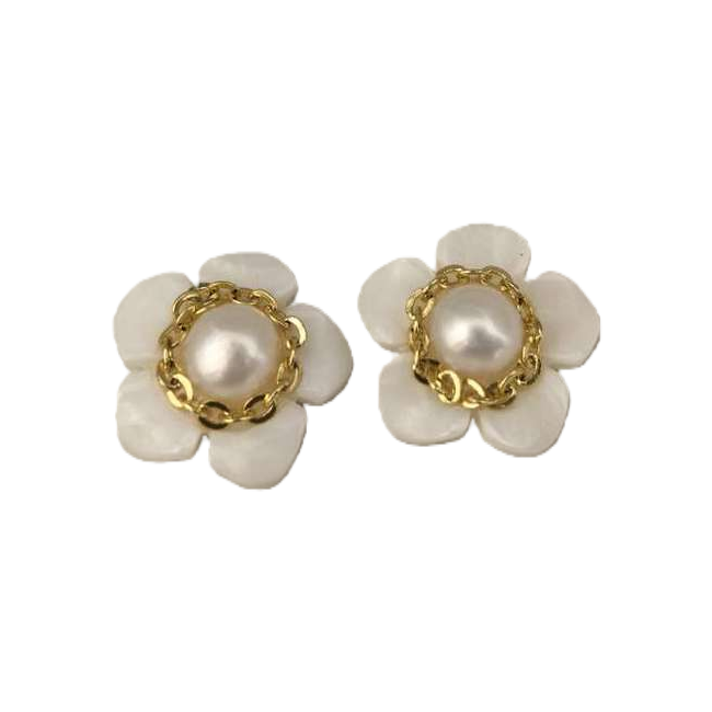 The flower-shaped pearl earrings in the white stud box are simple and elegant. It is a gift box of earrings and accessories for women Item Picture