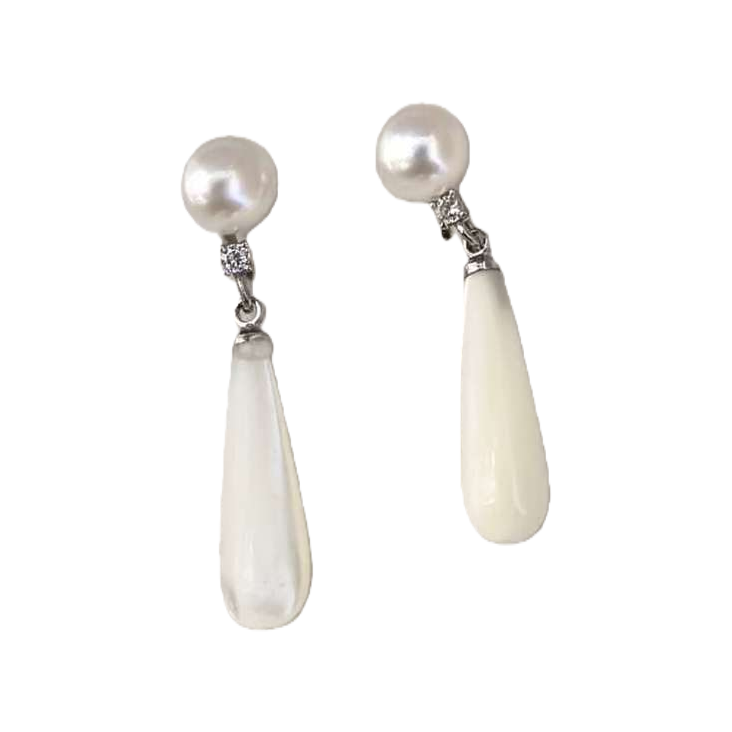 Elegant white stud earrings with pearl pendants, simple and elegant earrings, a versatile and fashionable choice for women Item Picture
