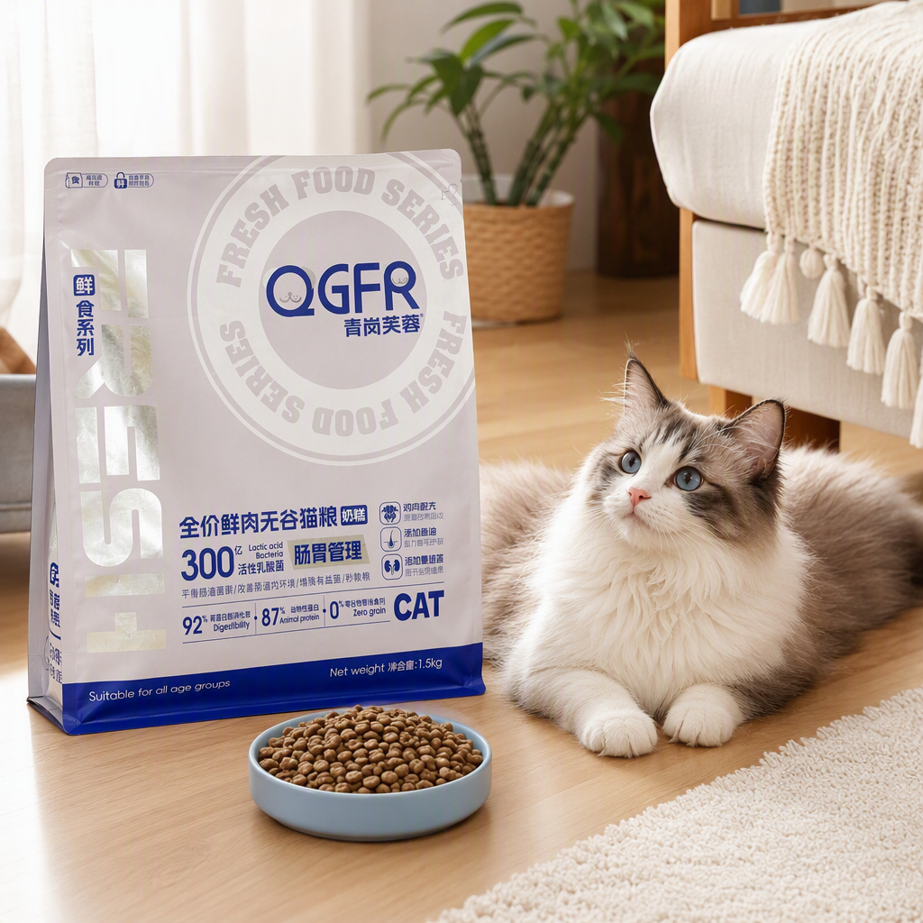 CAT Fresh Food Series chicken formula, white packaging bag, nutritional components, feeding instructions, both Chinese and English labels details Picture