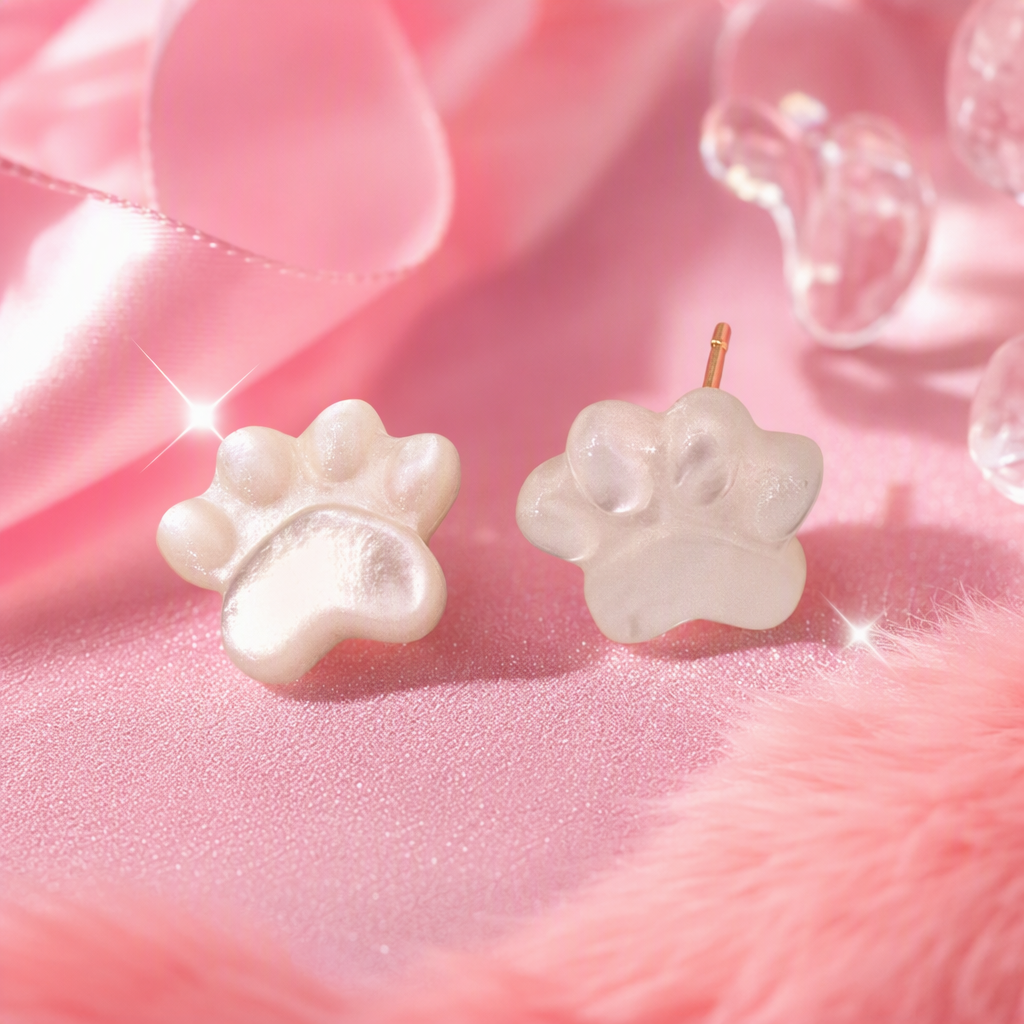 Cute animal paw print white stud earrings, simple Korean style personalized earrings, versatile earrings for girls' temperament Specification image