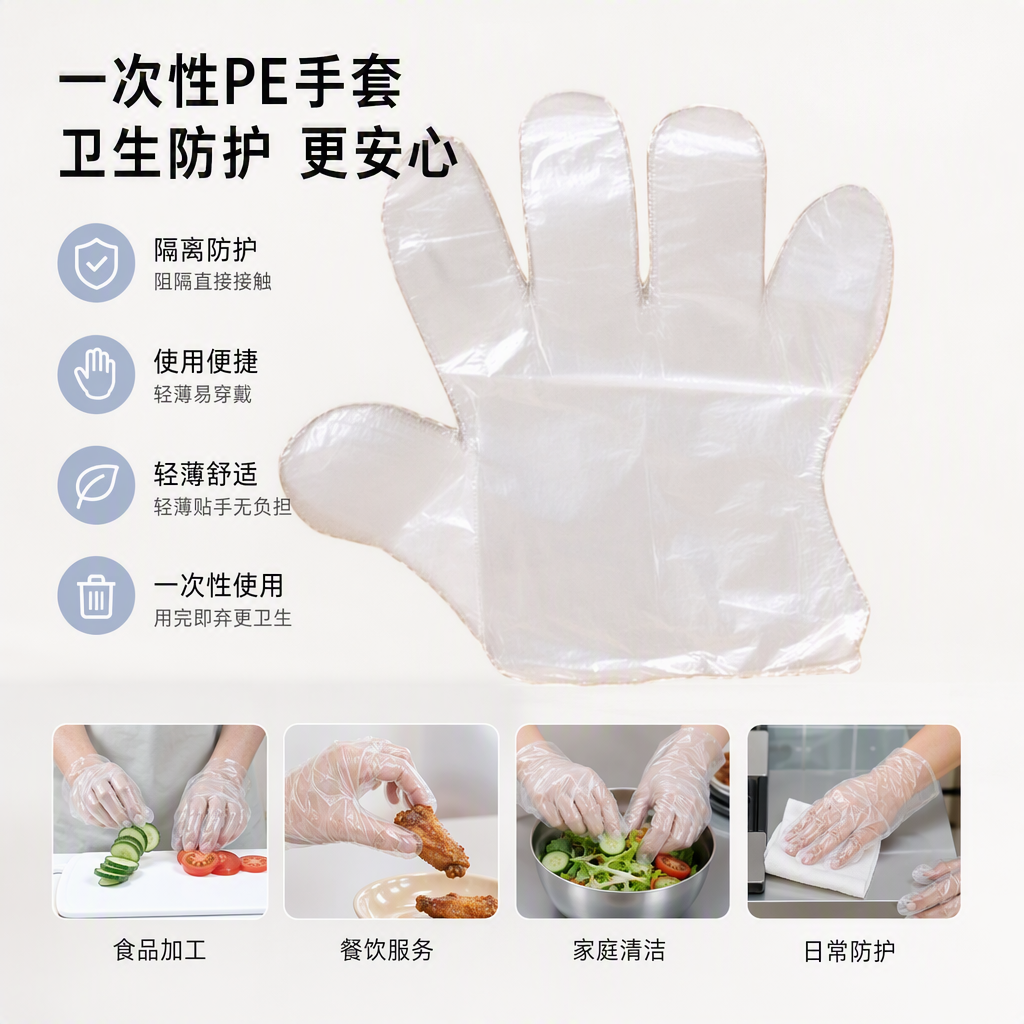 耐用防水白色塑料手套医用厨房清洁一次性防油防污防滑手套