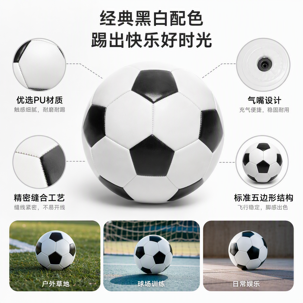 黑白相间足球运动比赛专业训练比赛用球耐磨耐用标准尺寸