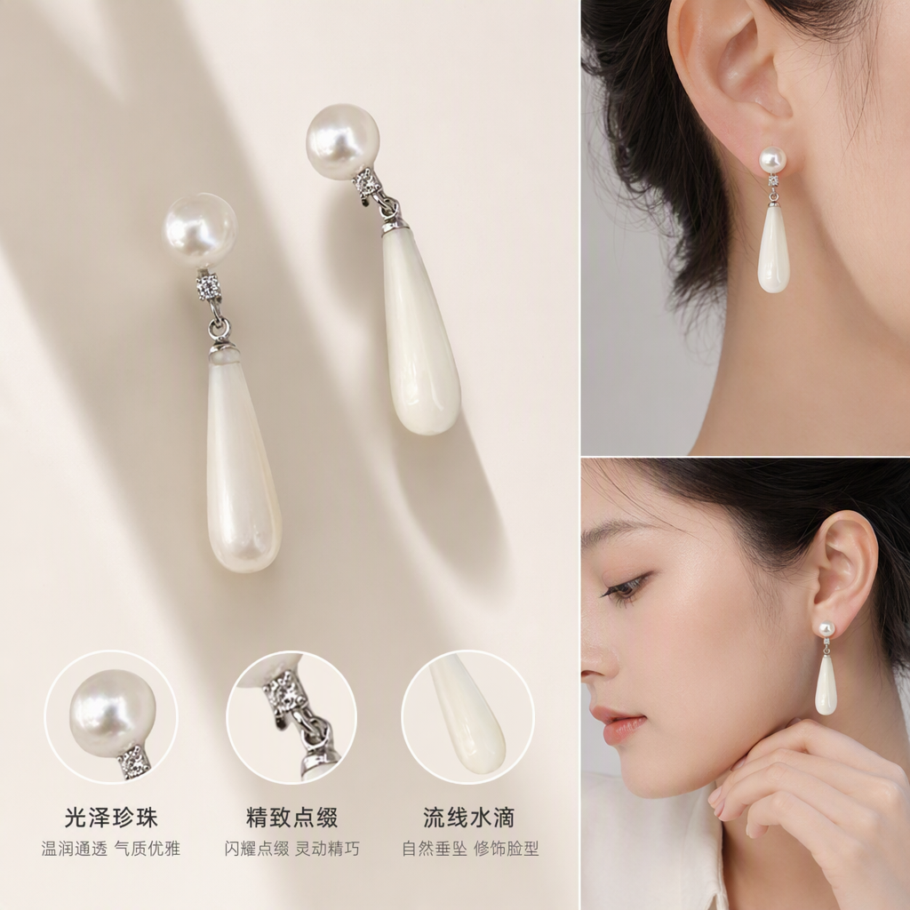 Elegant white stud earrings with pearl pendants, simple and elegant earrings, a versatile and fashionable choice for women