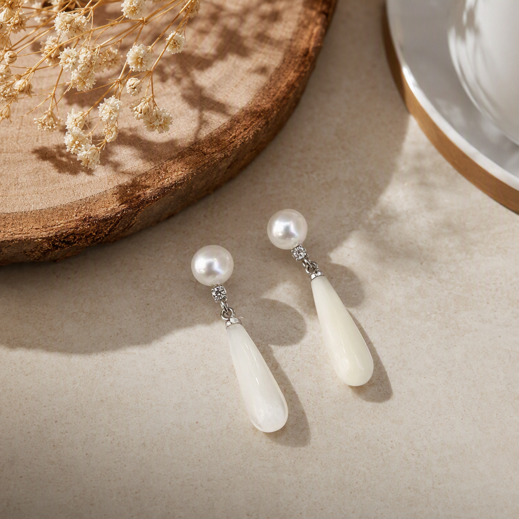 Elegant white stud earrings with pearl pendants, simple and elegant earrings, a versatile and fashionable choice for women details Picture