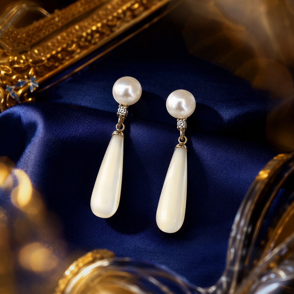 Elegant white stud earrings with pearl pendants, simple and elegant earrings, a versatile and fashionable choice for women Specification image