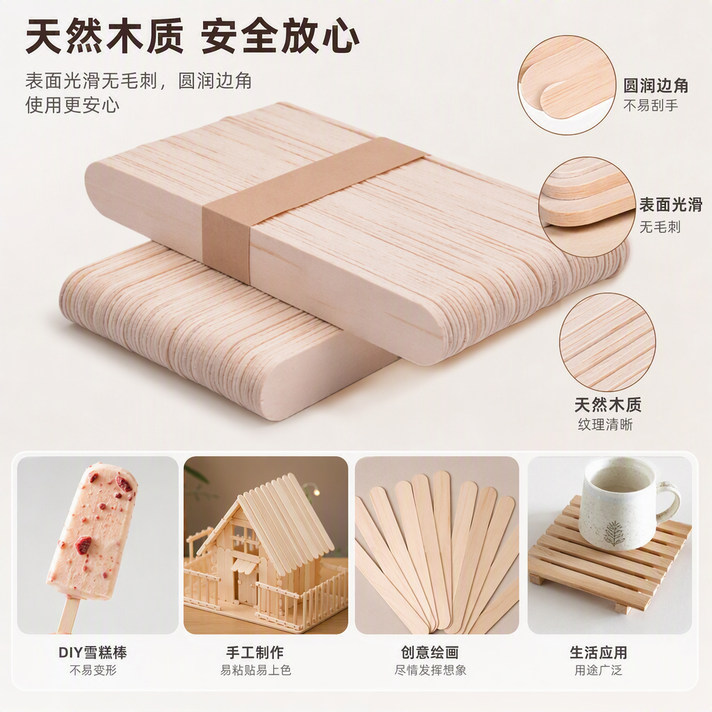 浅色木制冰棍棒堆叠装饰手工DIY材料创意家居用品