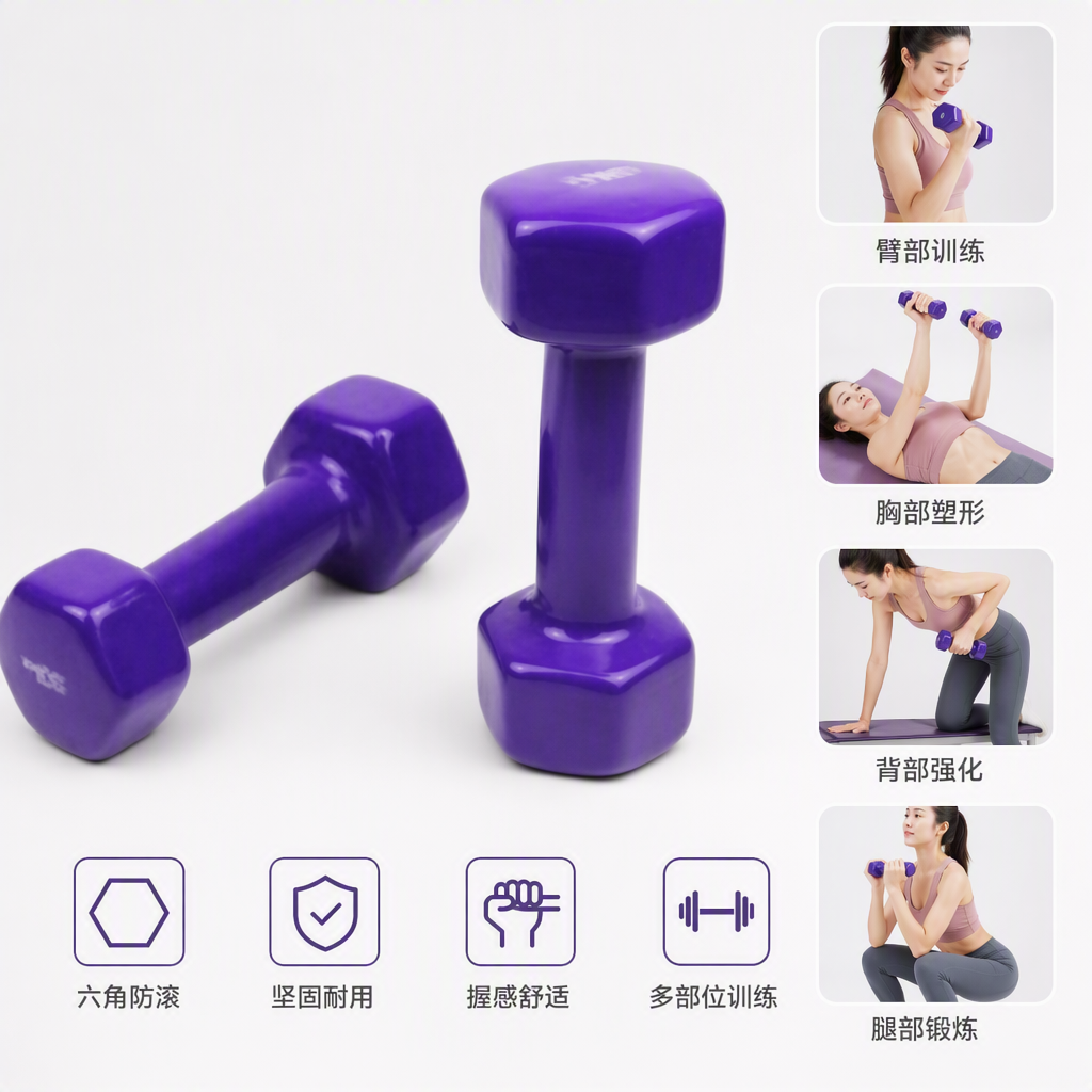 多功能紫色哑铃家用健身器材轻便手握锻炼力量塑形运动用品