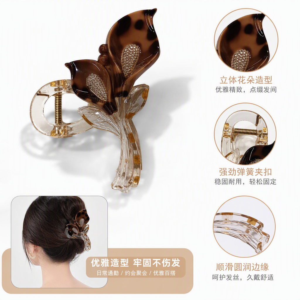 Fashionable leopard print flower-shaped hair clips, women's hair accessories, simple and versatile hair clips, hair accessories, hair clips