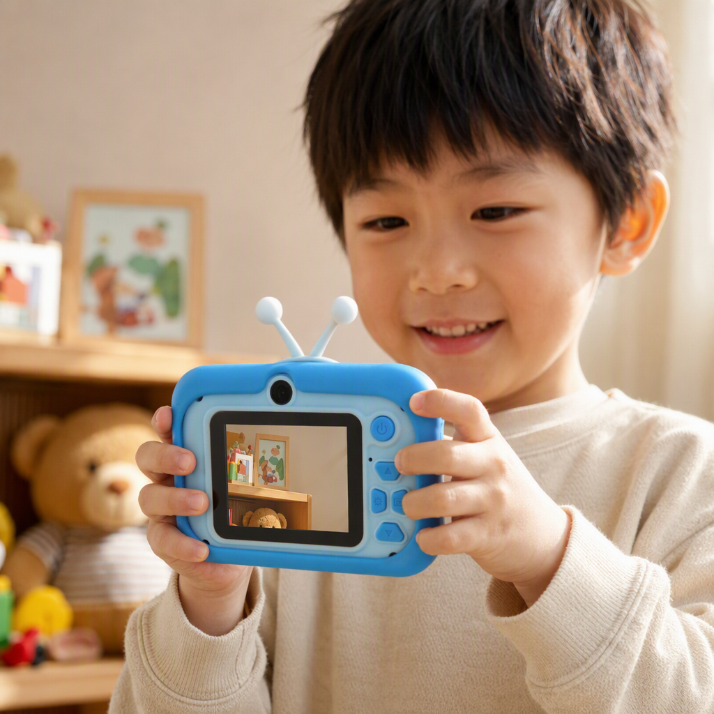 A portable, shockproof and high-definition toy camera for children's blue photography, suitable as a gift for school-aged children details Picture