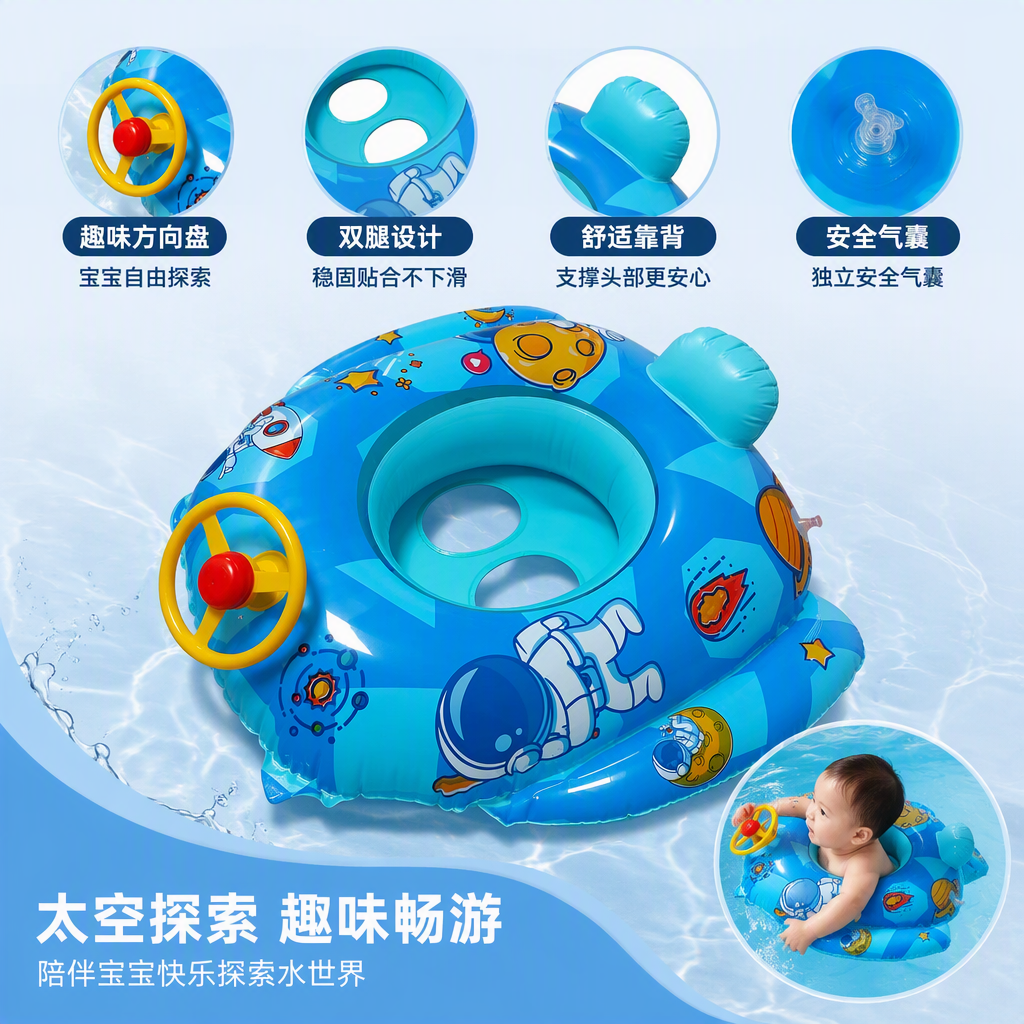 Blue space-themed baby swimming rings, anti-slip and safe, baby swimming assistance rings, children's floating rings, new trendy styles