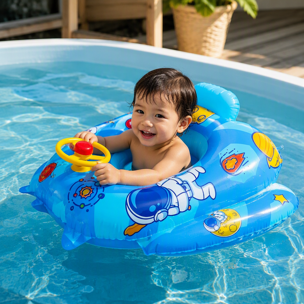 Blue space-themed baby swimming rings, anti-slip and safe, baby swimming assistance rings, children's floating rings, new trendy styles details Picture