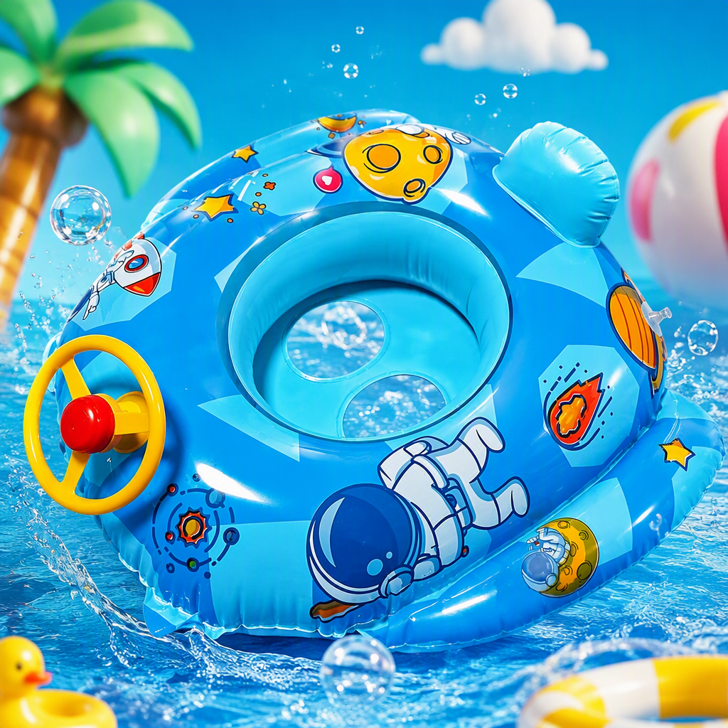 Blue space-themed baby swimming rings, anti-slip and safe, baby swimming assistance rings, children's floating rings, new trendy styles Specification image