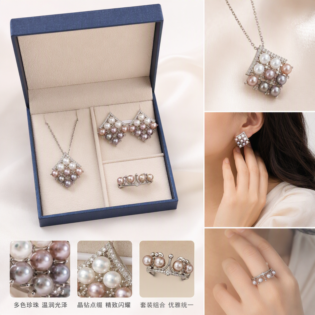 Caja azul conjunto de joyas de perlas moda y elegancia temperamento accesorios caja de regalo regalo estilo de mujer tendencia match